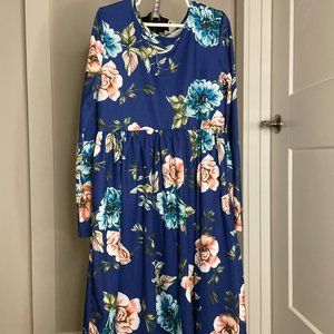 Girls Blue Floral Dress, Easter/Flower Girl/Pictures Size XL (10-12)